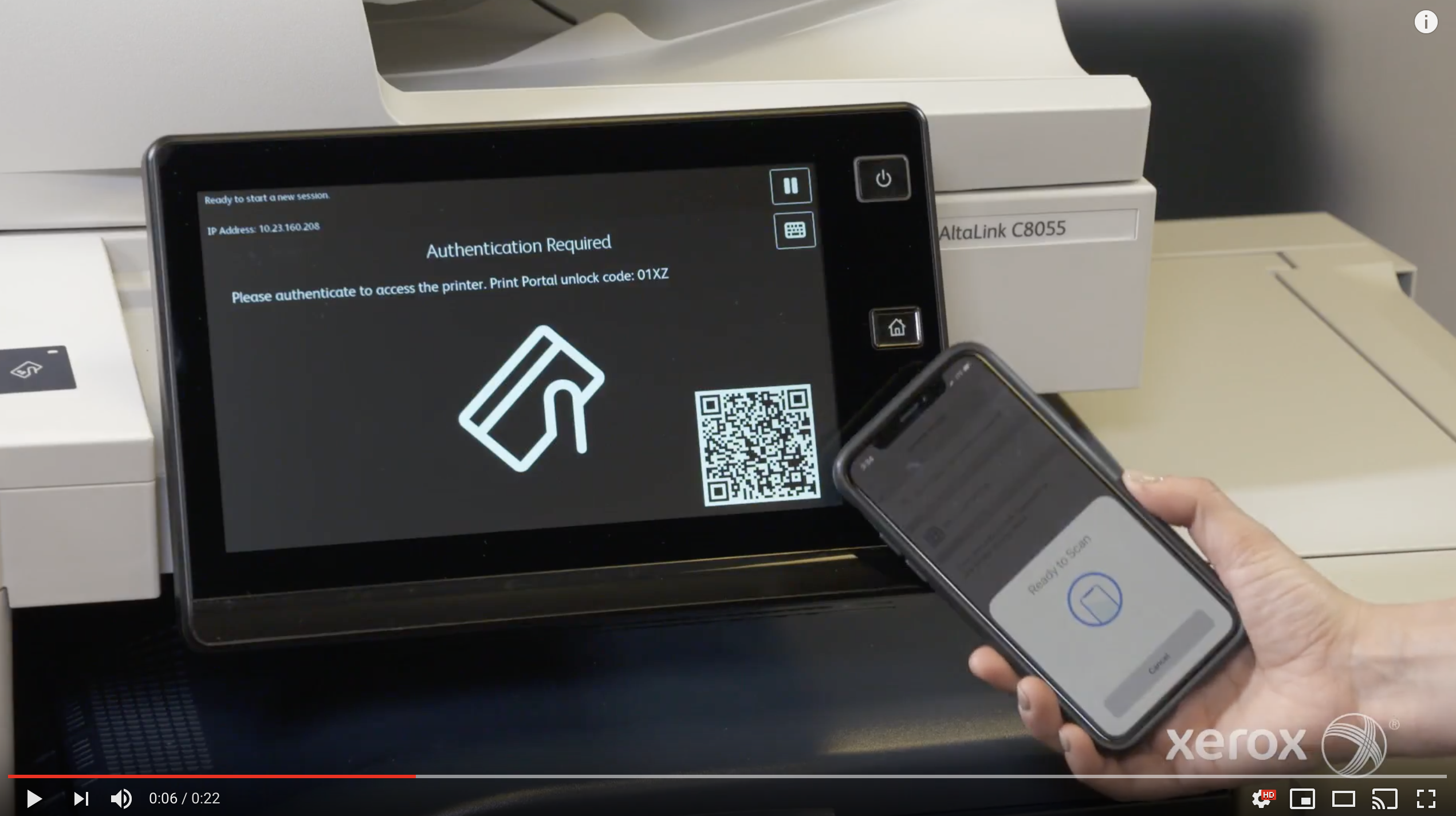 Xerox printer authentication via smart phone